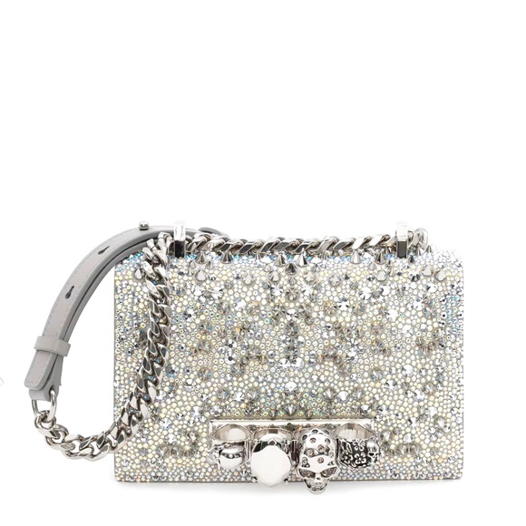 Alexander McQueen Handbags - Alexander McQueen Spiked Crystal Embellished Silver Suede Shoulder Bag NWT